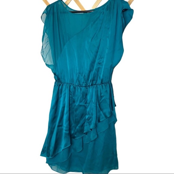 Alice + Olivia Silk Asymmetric Mini Dress Blue Turquoise Small - Picture 1 of 7